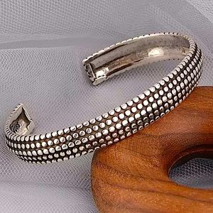 STERLING SILVER GEOMETRIC PUNK BANGLE BRACELET